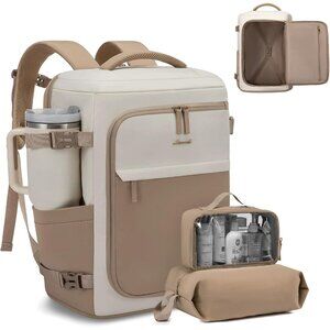 Women  Khaki Beige 17.3 Inch Backpack for Traveling on Airplane as Personal Item